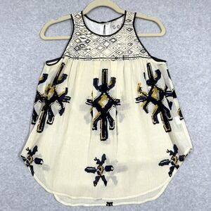 Sea New York Top Womens 0 Sleeveless 100% Silk‎ Blouse Crochet Trim Southwestern